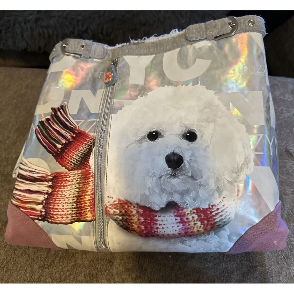 Fuzzy Nation Bichon Frise Dog Large Tote Purse Winter Fur Lined 13"× 13"
